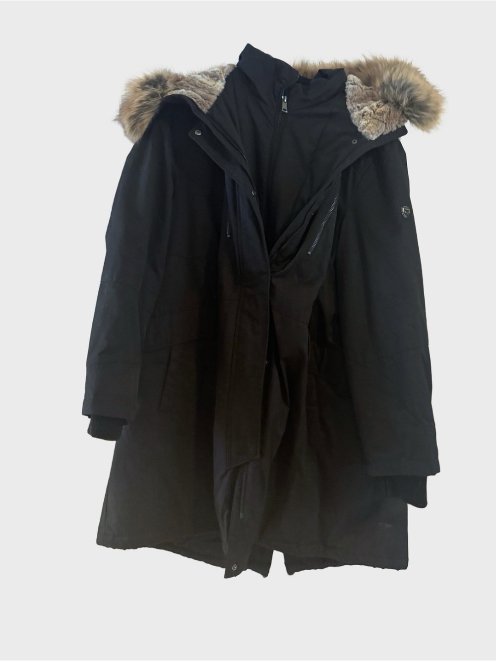 Women’s plus size Black Parka Coat with Faux Fur Hood